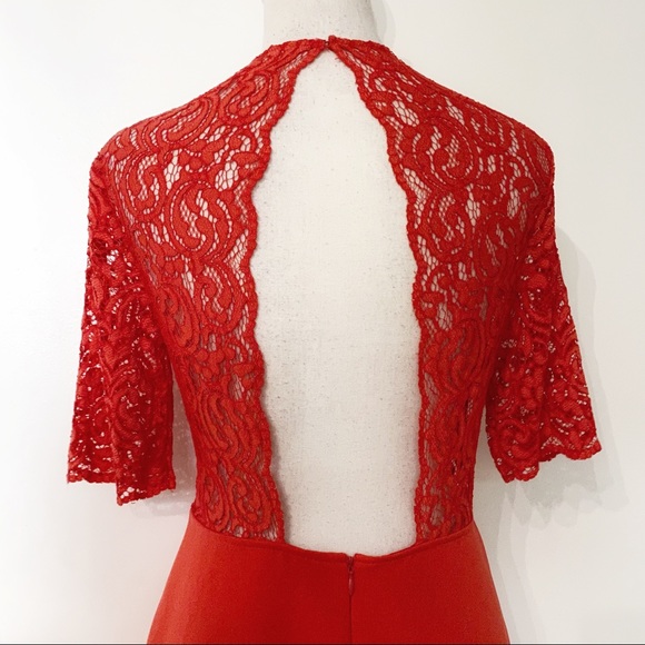 ZARA RED LACE CUT OUT SHORT SLEEVE SKATER MINI DRESS - M - Picture 8 of 12
